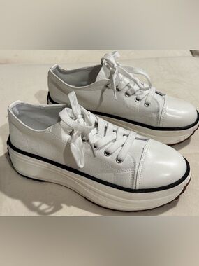 White Platform Canvas Lace-Up Sneakers